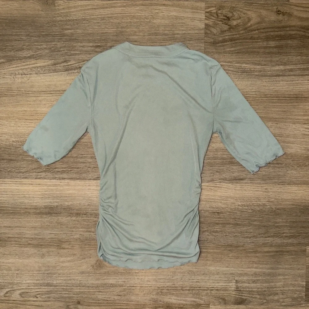 Intimately Free People Talk To Me Ruched Ribbed Top Teal Fitted‎ Shirt XS